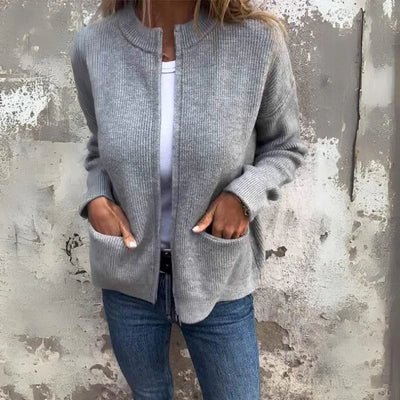 Clara™ – Cotton Knit Zip-Up Cardigan