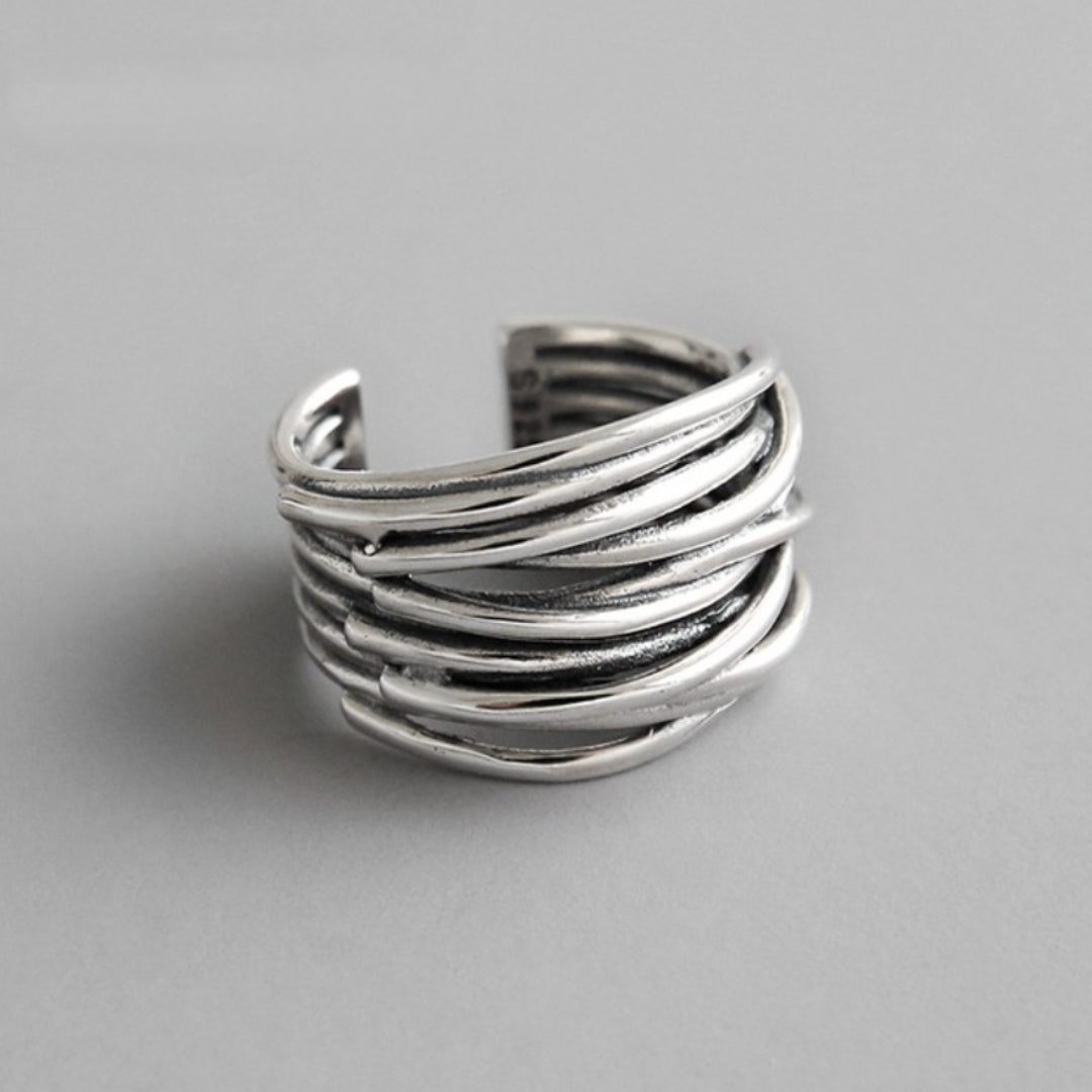 Adjustable Silver Layered Ring