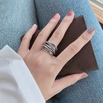 Adjustable Silver Layered Ring