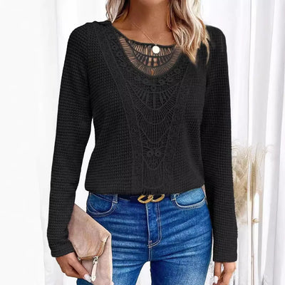 Lorain™ | Elegant Crew Neck T-Shirt with Cut-Out Details