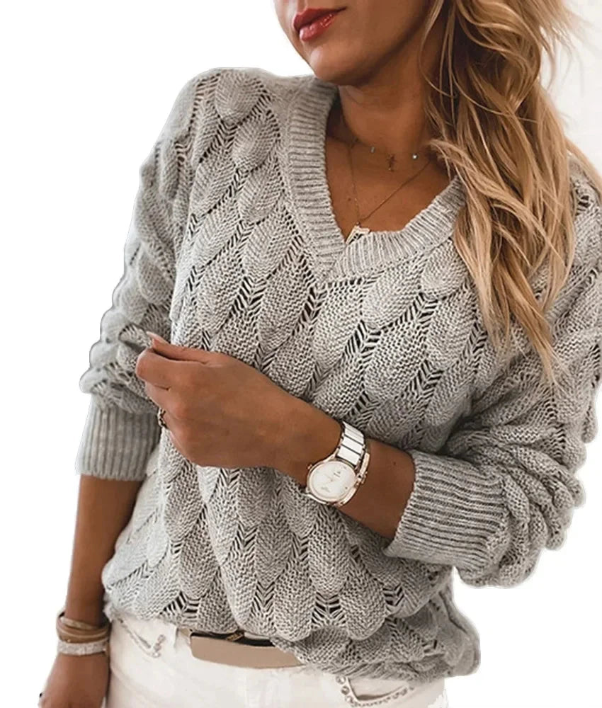 Lorain™ | Openwork V-Neck Sweater