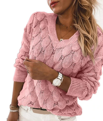 Lorain™ | Openwork V-Neck Sweater