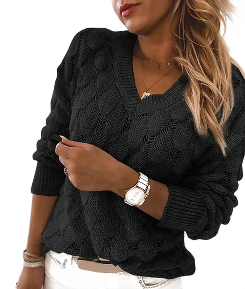 Lorain™ | Openwork V-Neck Sweater