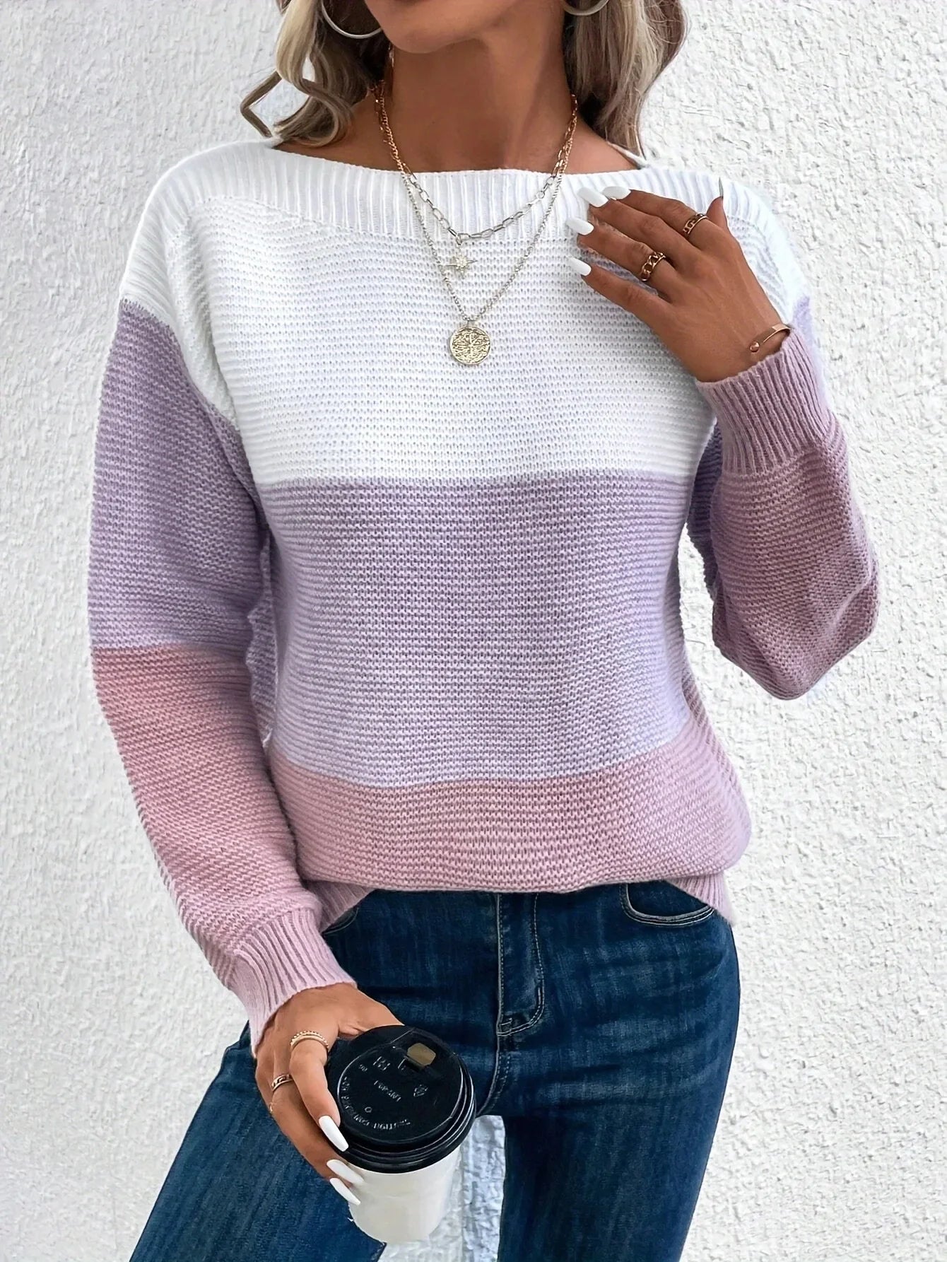 Lorain™ | Elegant tricolour patchwork jumper