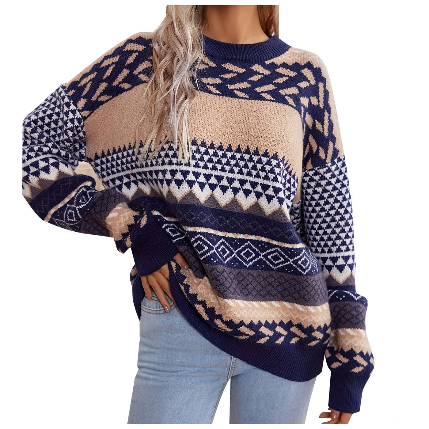 Lorain™ | Retro Knitted Contrast Sweater