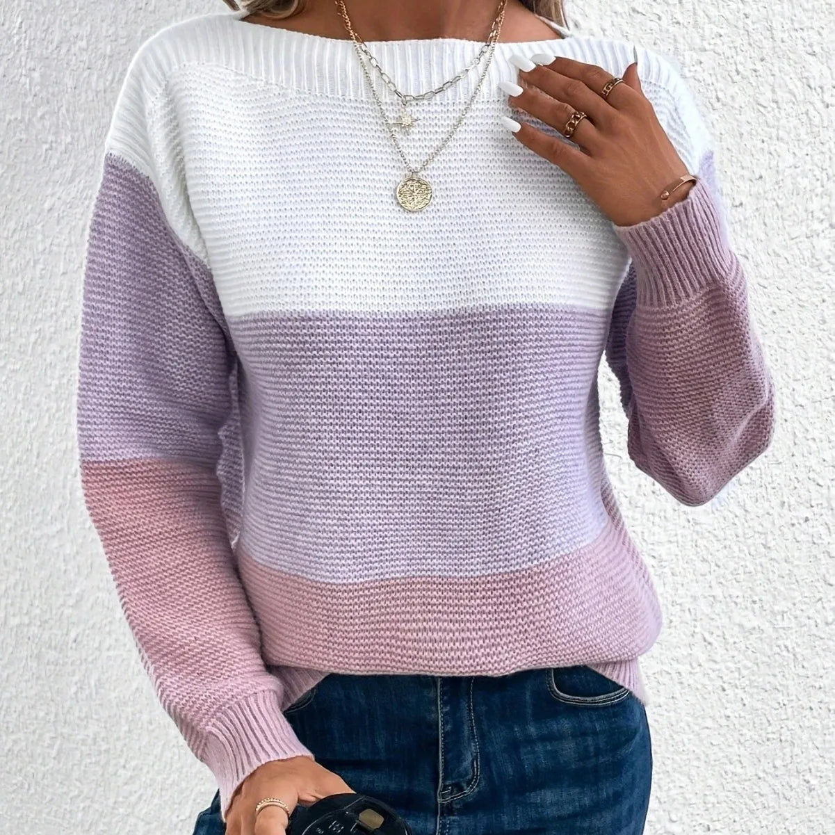 Lorain™ | Elegant tricolour patchwork jumper