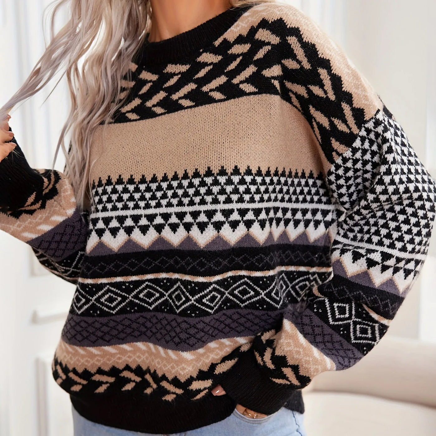 Lorain™ | Retro Knitted Contrast Sweater