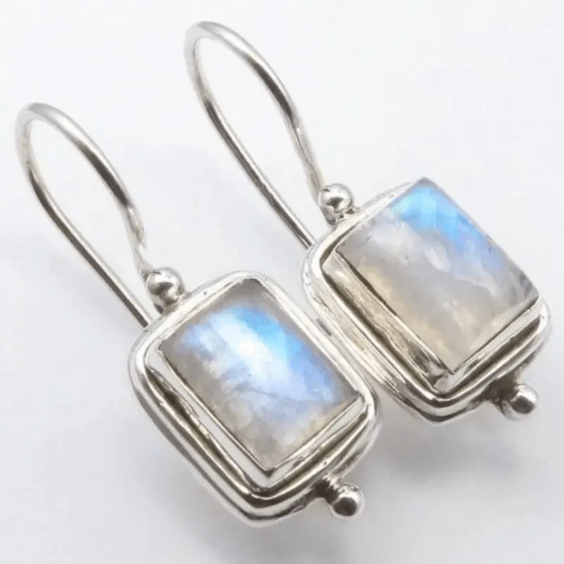 Vintage Earrings with Square Moonstone