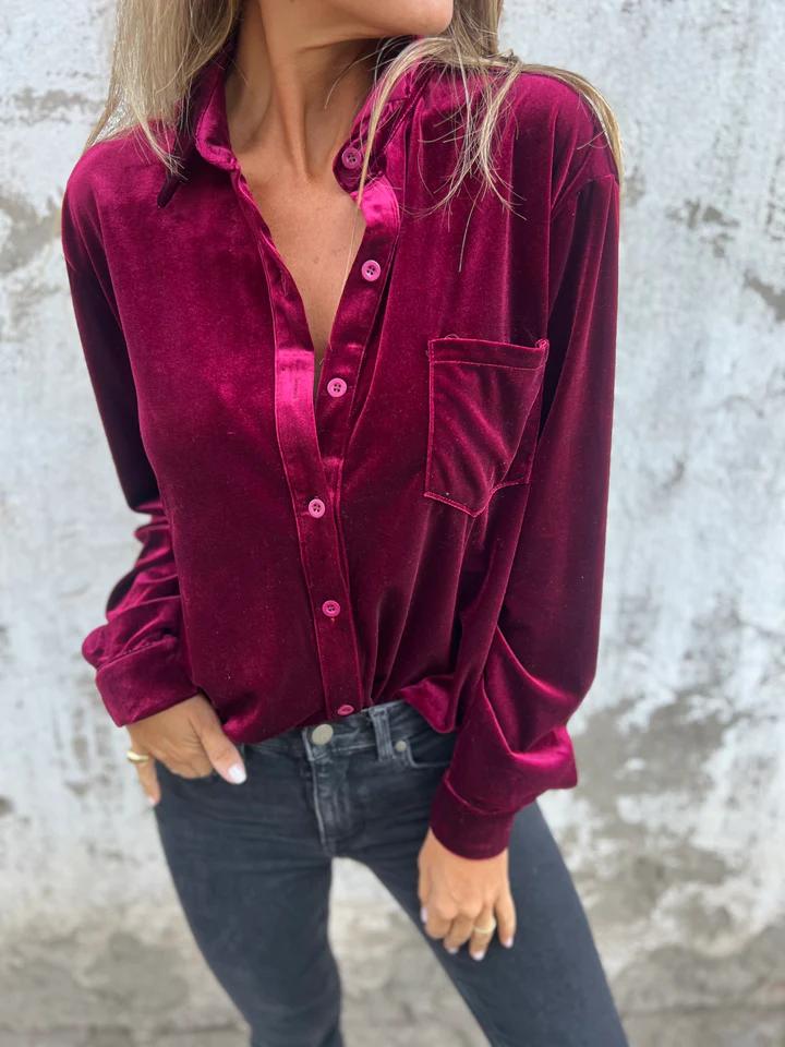 Eugenie | Velvet Button-Up Blouse